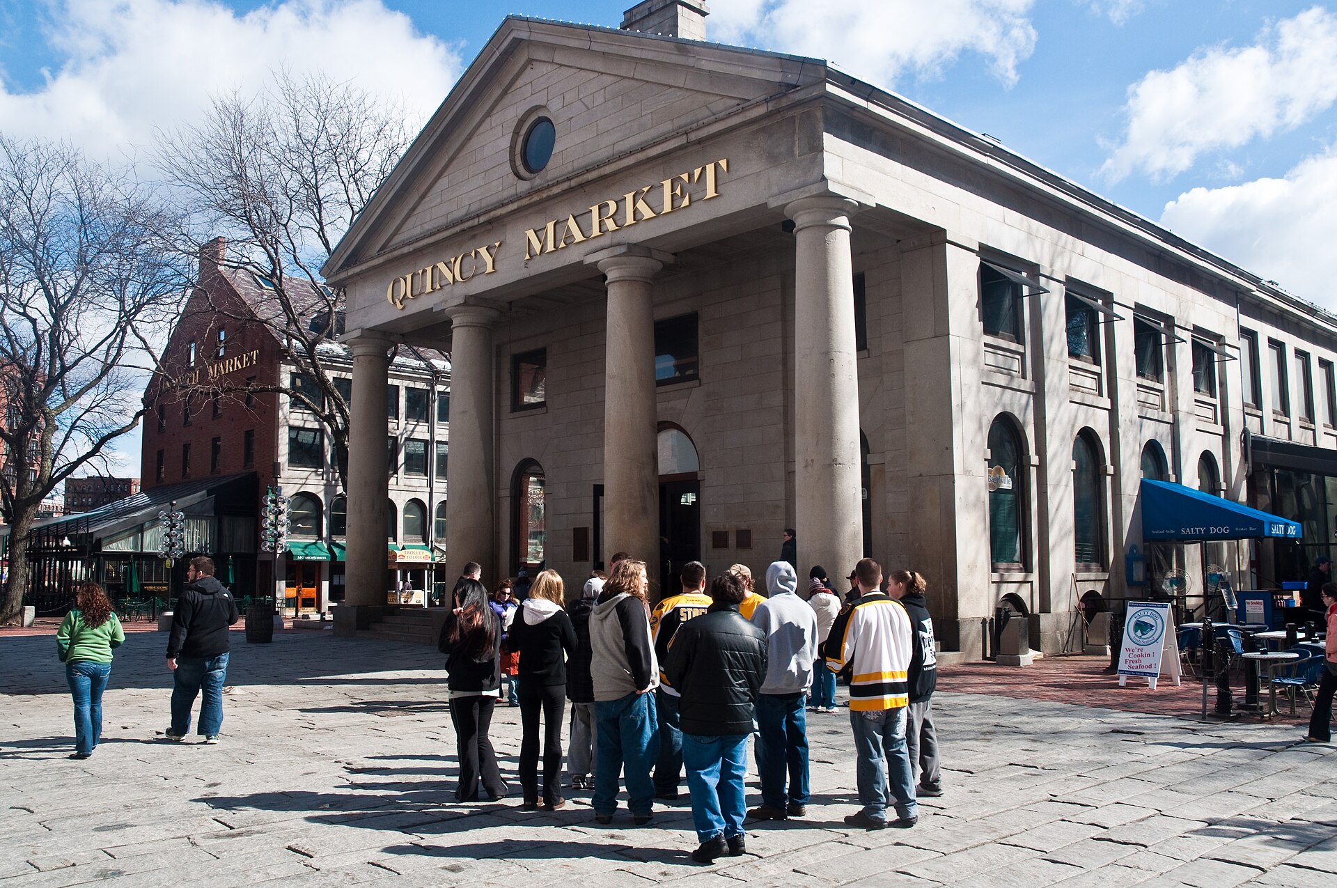Quincy Market in Boston, with its colonnade and outdoor plaza in daylight